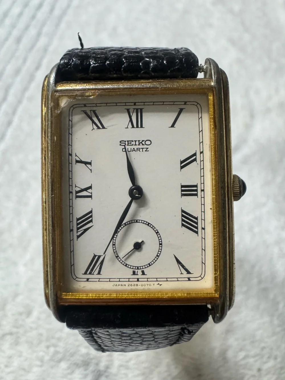 Seiko Men's Rectangular Dress Watch in Black and Gold-Tone